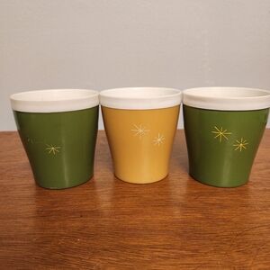 Set of 3 Atomic Starburst Plastic Vintage melmac melamine Tumblers cups MCM